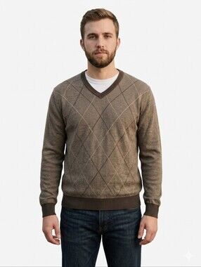 Perry Ellis Brown Argyle V-Neck Sweater Men's Size XL NWT
